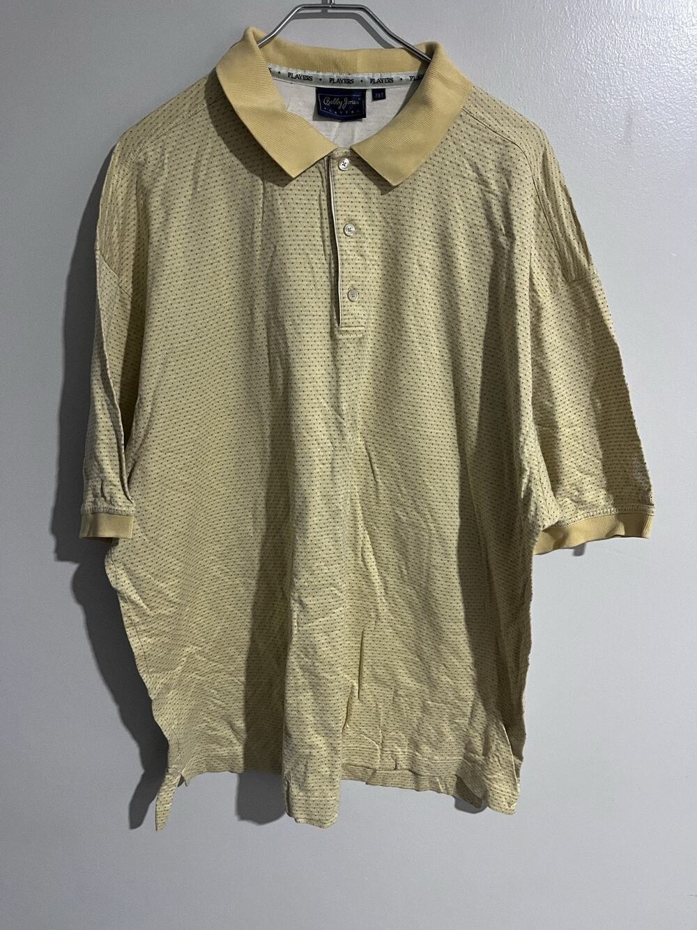 Y2K Bobby Jones Polo Shirt Mens 2XLT Yellow Polka Dot Collared Players